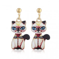 Oriental Cat Hanging Earrings - Siamese Cat